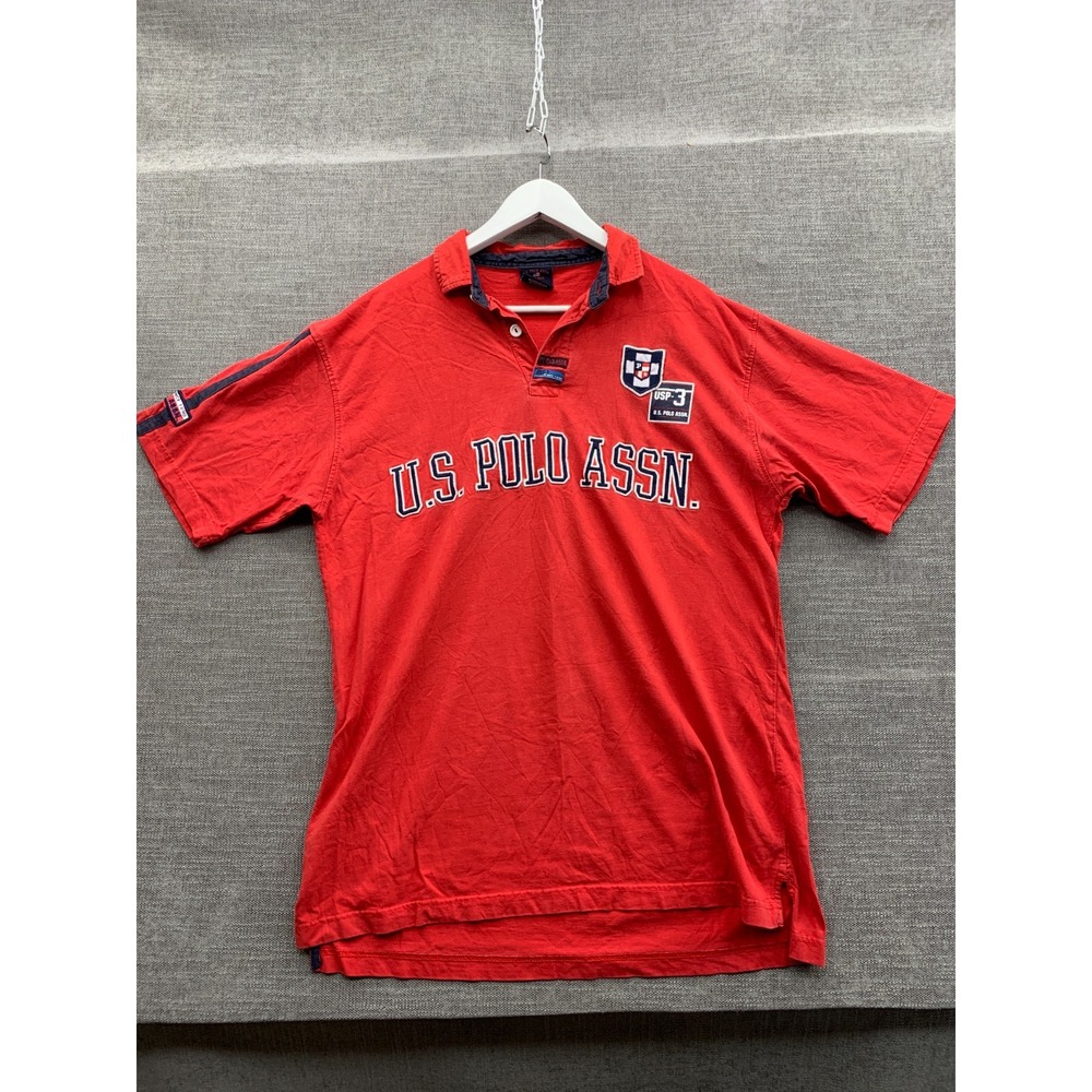 U.S. Polo Assn. Golf Shirt Mens Large Red Cotton Matching Crest Patch Pullover